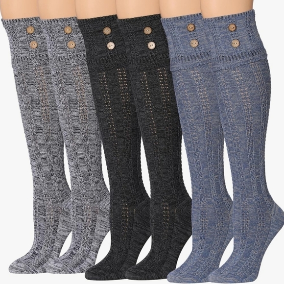 NWT Tipi Toe Marled Light Blue Cable Knit Knee High Boot‎ Socks Over Knee Socks - Picture 2 of 11